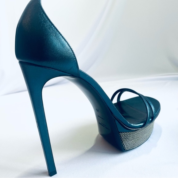 NEW Saint Laurent Paris Leather Platform Sandals Navy Elegant Shoes Size 39 EU - Picture 1 of 16